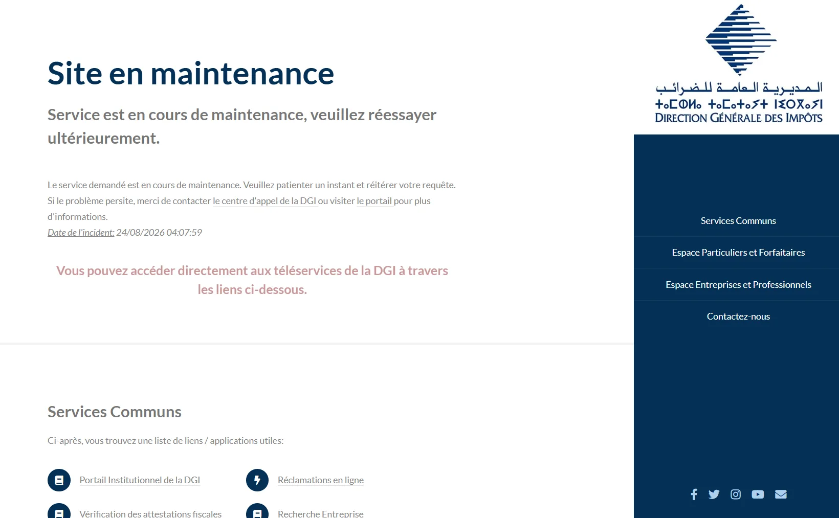 Screenshot des DGI-Portals in Marokko — Überprüfung von Steuerbescheinigungen