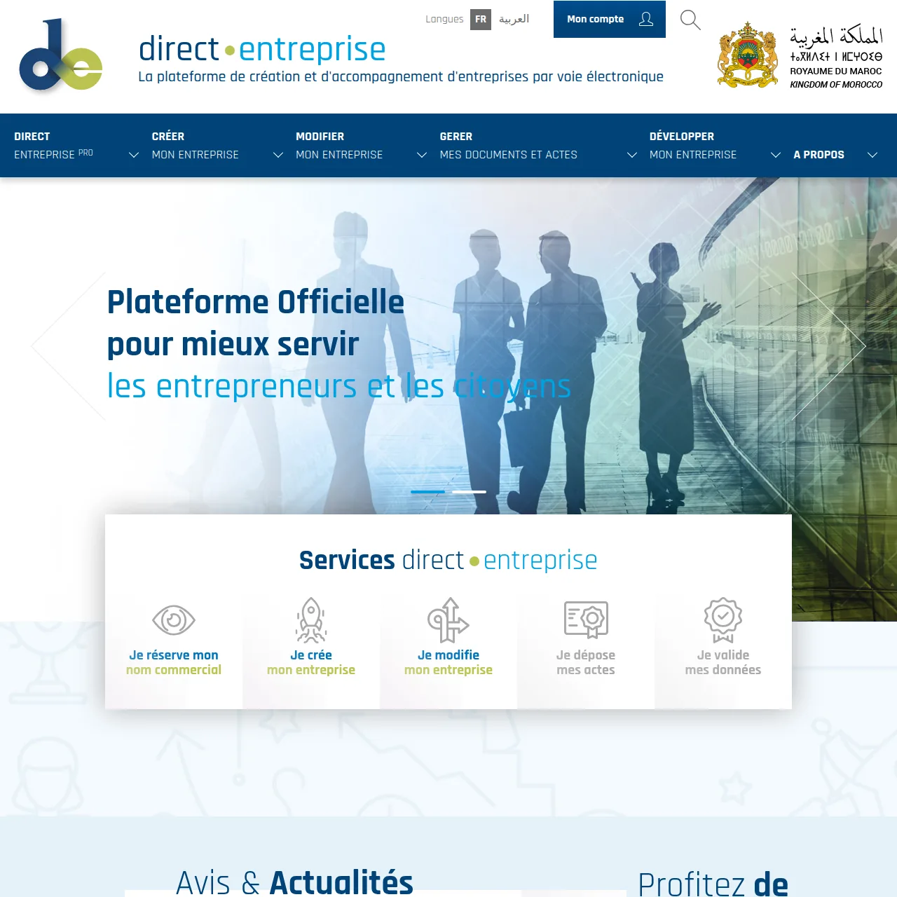 e-services.ma lists the main public portals useful to citizens, Moroccans residing abroad (MRE), self-employed entrepreneurs and SMEs. Visit our website!